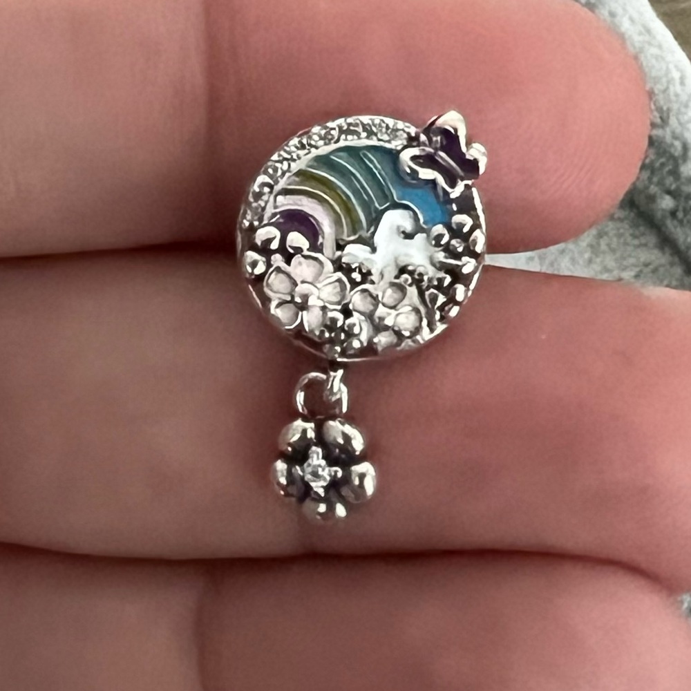Pandora Rainbow and Flower Dangle Charm
